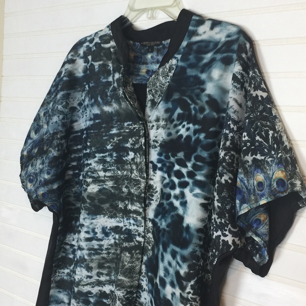 Alberto Makali Peacock Print Black Top size Large